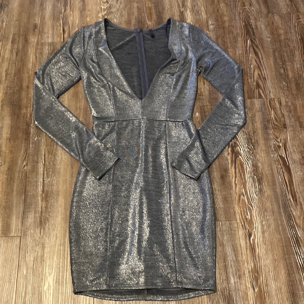 Silver Long Sleeve Cocktail Dress